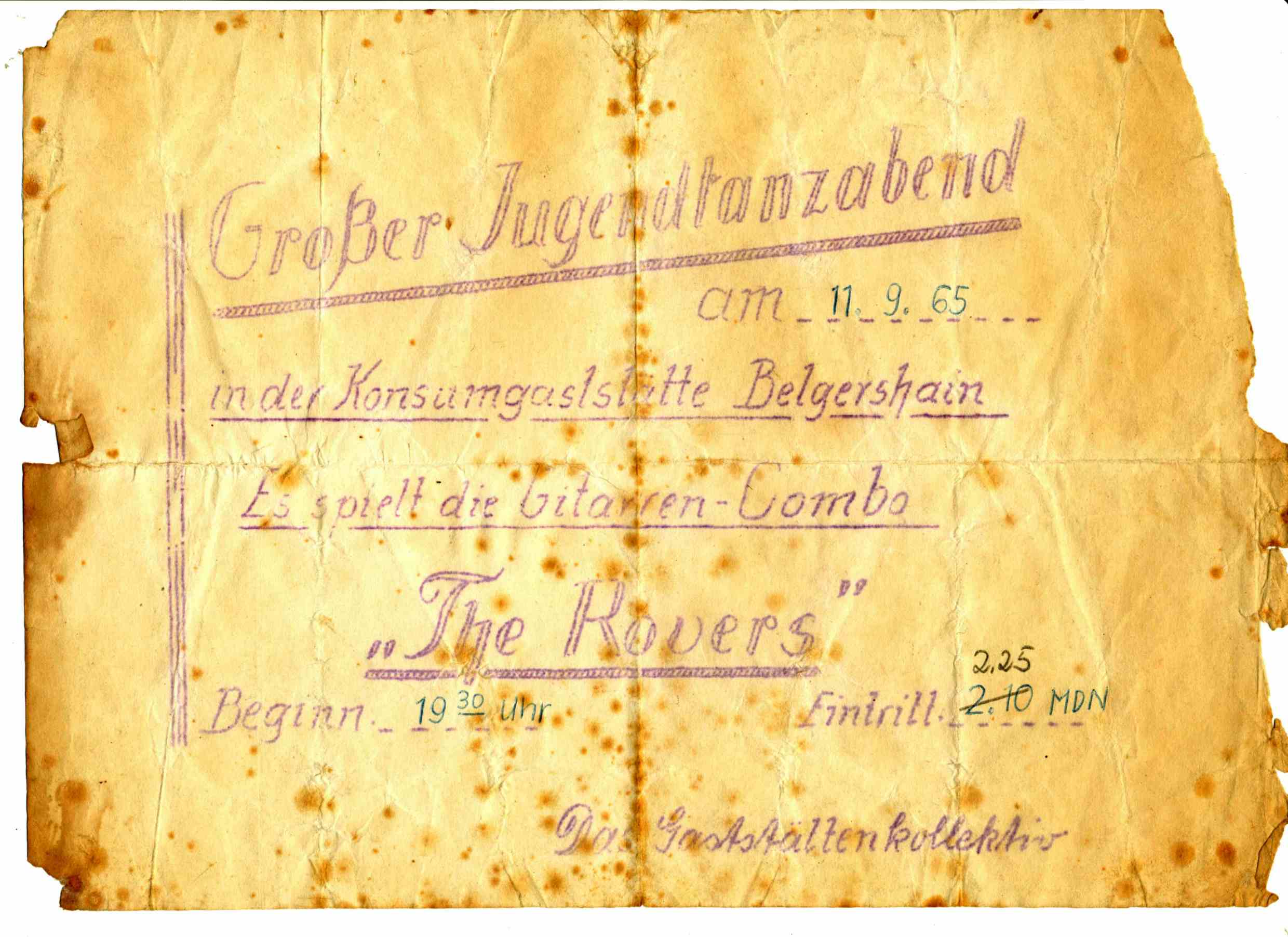 Tanzabend "The Rovers" Belgershain 11.09.1965